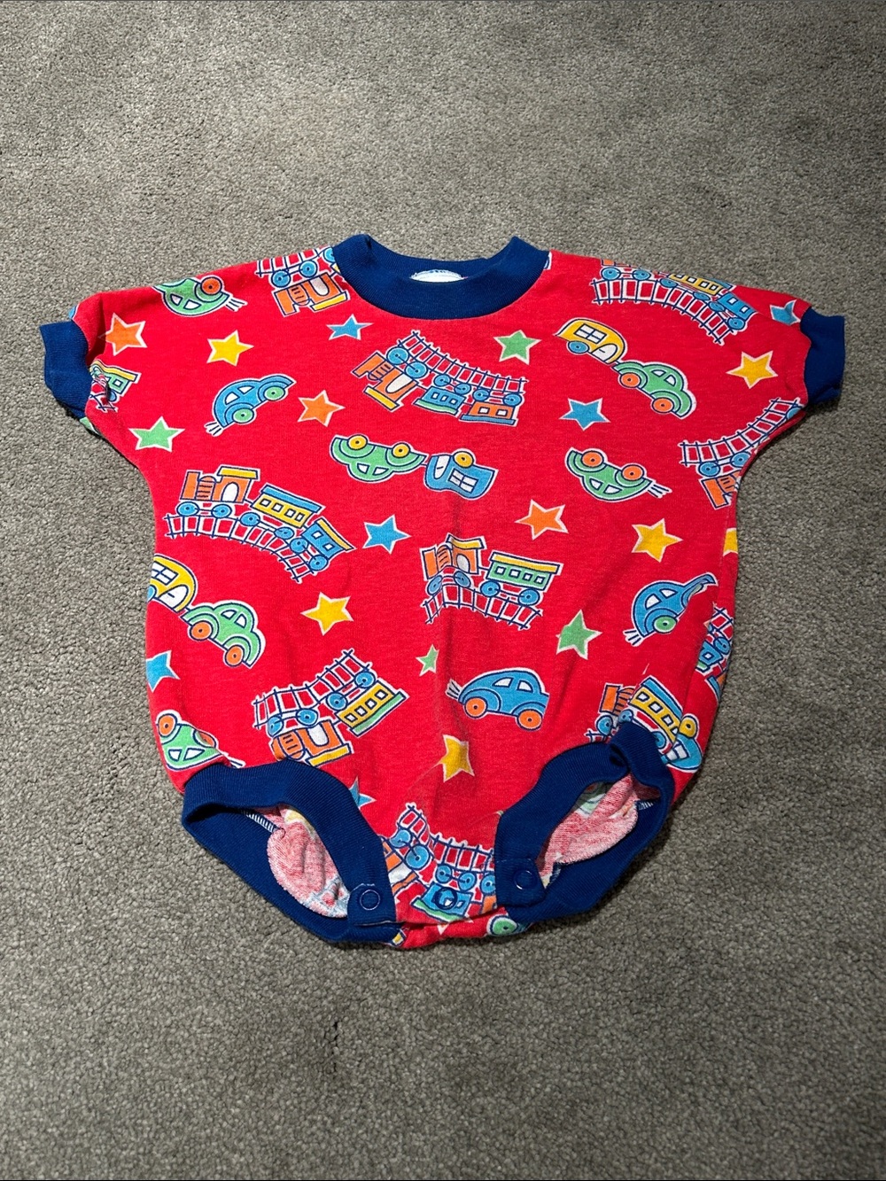 Carter's Red Train & Car Print One-Piece Bodysuit with Navy Trim